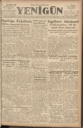 Yenigün (Antakya) Gazetesi 2 Şubat 1940 kapağı