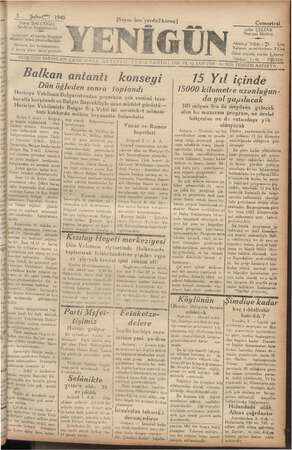 Yenigün (Antakya) Gazetesi 3 Şubat 1940 kapağı