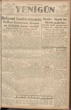 Yenigün (Antakya) Gazetesi 4 Şubat 1940 kapağı