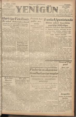 Yenigün (Antakya) Gazetesi 8 Şubat 1940 kapağı
