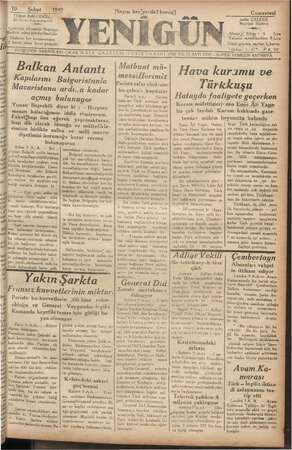 Yenigün (Antakya) Gazetesi 10 Şubat 1940 kapağı