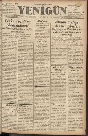 Yenigün (Antakya) Gazetesi 14 Şubat 1940 kapağı