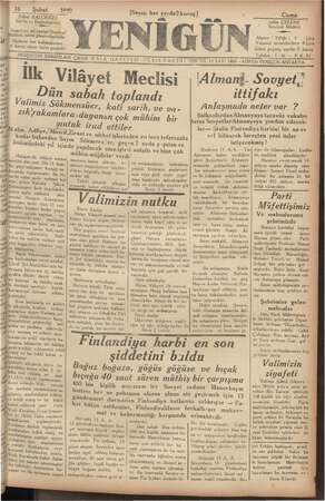 Yenigün (Antakya) Gazetesi 16 Şubat 1940 kapağı