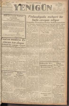 Yenigün (Antakya) Gazetesi 18 Şubat 1940 kapağı