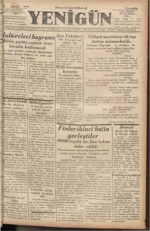 Yenigün (Antakya) Gazetesi 21 Şubat 1940 kapağı