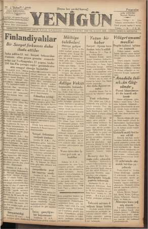 Yenigün (Antakya) Gazetesi 22 Şubat 1940 kapağı