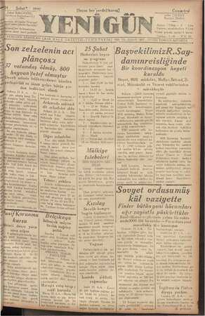 Yenigün (Antakya) Gazetesi 24 Şubat 1940 kapağı