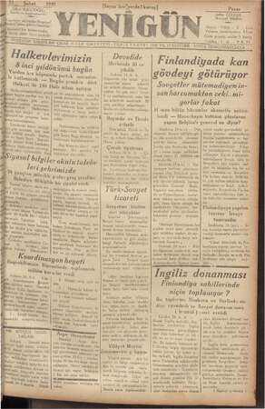 Yenigün (Antakya) Gazetesi 25 Şubat 1940 kapağı