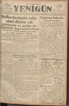 Yenigün (Antakya) Gazetesi 27 Şubat 1940 kapağı