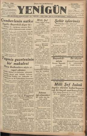  i | — m ilime izzz ete 3 “Nisan 1940 m Sükrü BALCIOĞLU, ; Sahibi ve Başlmuharriri ii — Gazeleye ait yazılar: Neşri MEN Z i