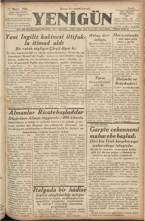     SOK. en dl Ni OX. 14 Mayıs 1940 > Şükrü BALCIOĞLU |; , Sahibi ve Başmu muharrir: i Gazeleye ait yazılar! Neşriyat ; adına