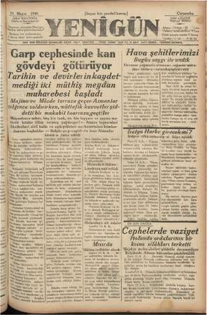    15 Mayıs 1940 © Sükrü BALCIOĞLU ahibi ve Başmuharriri Gazeleye ait yazılar! Neşriyat | Müdürü; adına gönderilmelidir?...