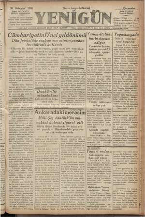    30 ilkteşrin" 1940 Şükrü BALCIOĞLU, Sahibi ve Bâşynuharriri Jazeteye ait yazılar: Neşriyat ; Sülürü adına gönderilmelidir”
