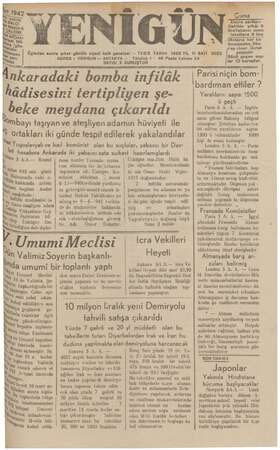    Ögleden sonra A DRES : YENIGUN — çıkar günlük siyasi halk gazetesi — TESİS TARIHKI 1928 YIL 14 SAYI 3023 ANTAKYA — Tölefon