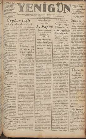     E 5 Mart 1942. imtiyaz sahibi Şükrü BALCI Nsşriyat Müdürü elin ÇELENK steye ait yazılar Yat Müdürü adına hi re...