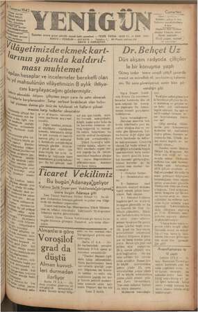 Yenigün (Antakya) Gazetesi 18 Temmuz 1942 kapağı