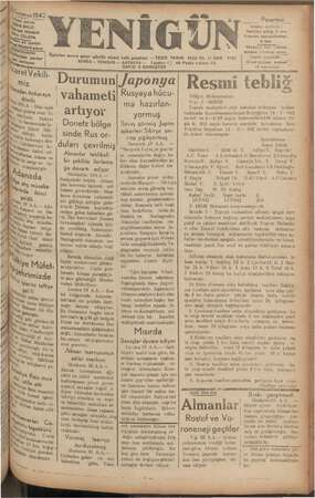 Yenigün (Antakya) Gazetesi 20 Temmuz 1942 kapağı