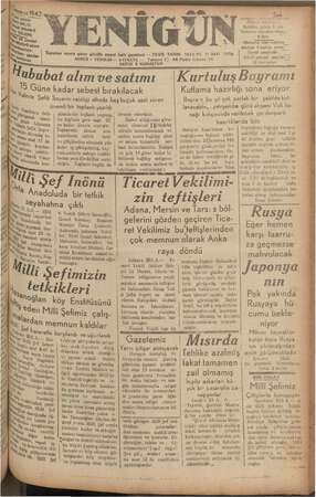 Yenigün (Antakya) Gazetesi 21 Temmuz 1942 kapağı