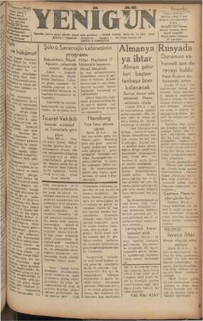 Yenigün (Antakya) Gazetesi 30 Temmuz 1942 kapağı