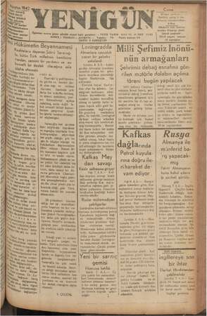 Yenigün (Antakya) Gazetesi 7 Ağustos 1942 kapağı