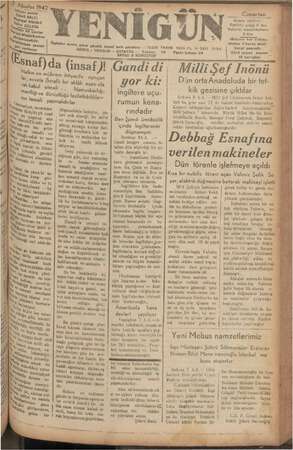 Yenigün (Antakya) Gazetesi 8 Ağustos 1942 kapağı