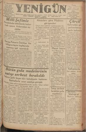 Yenigün (Antakya) Gazetesi 21 Ağustos 1942 kapağı