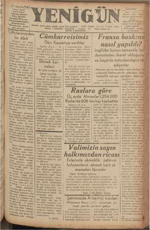 Yenigün (Antakya) Gazetesi 22 Ağustos 1942 kapağı
