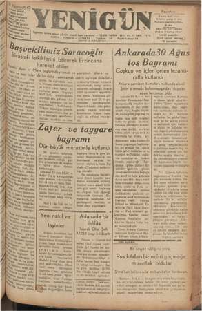 Yenigün (Antakya) Gazetesi 31 Ağustos 1942 kapağı