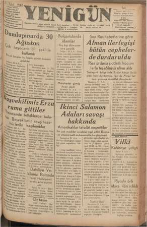 Yenigün (Antakya) Gazetesi 1 Eylül 1942 kapağı
