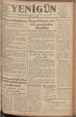Yenigün (Antakya) Gazetesi 10 Eylül 1942 kapağı
