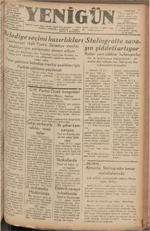 Yenigün (Antakya) Gazetesi 14 Eylül 1942 kapağı