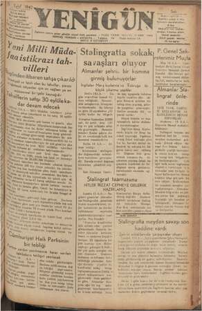 Yenigün (Antakya) Gazetesi 15 Eylül 1942 kapağı
