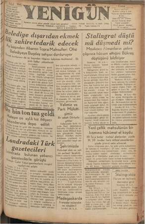 Yenigün (Antakya) Gazetesi 18 Eylül 1942 kapağı