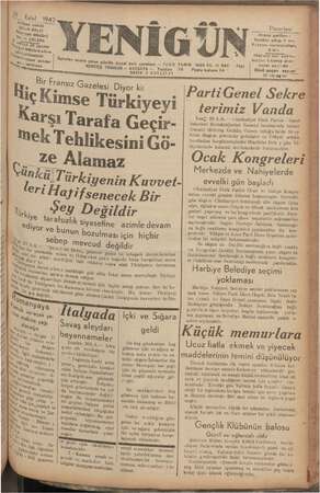 Yenigün (Antakya) Gazetesi 21 Eylül 1942 kapağı
