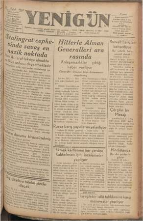 Yenigün (Antakya) Gazetesi 25 Eylül 1942 kapağı