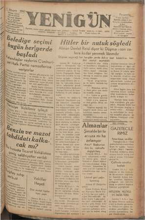 Yenigün (Antakya) Gazetesi 1 Ekim 1942 kapağı