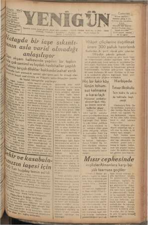 Yenigün (Antakya) Gazetesi 3 Ekim 1942 kapağı
