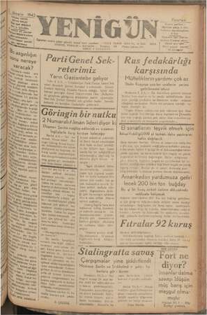 Yenigün (Antakya) Gazetesi 5 Ekim 1942 kapağı