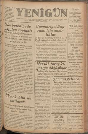 Yenigün (Antakya) Gazetesi 7 Ekim 1942 kapağı