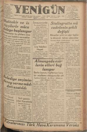 Yenigün (Antakya) Gazetesi 9 Ekim 1942 kapağı