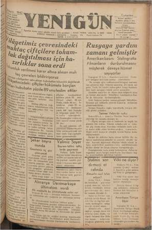 Yenigün (Antakya) Gazetesi 13 Ekim 1942 kapağı
