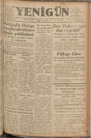 Yenigün (Antakya) Gazetesi 16 Ekim 1942 kapağı