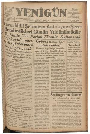 Yenigün (Antakya) Gazetesi 19 Ekim 1942 kapağı