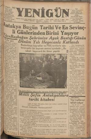 Yenigün (Antakya) Gazetesi 20 Ekim 1942 kapağı