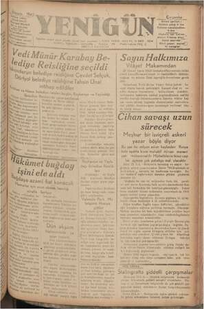 Yenigün (Antakya) Gazetesi 21 Ekim 1942 kapağı