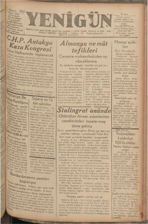 Yenigün (Antakya) Gazetesi 23 Ekim 1942 kapağı