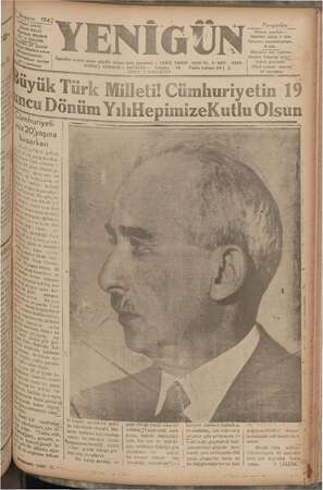 Yenigün (Antakya) Gazetesi 29 Ekim 1942 kapağı