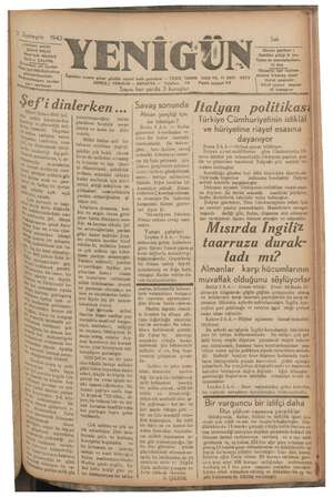 Yenigün (Antakya) Gazetesi 3 Kasım 1942 kapağı