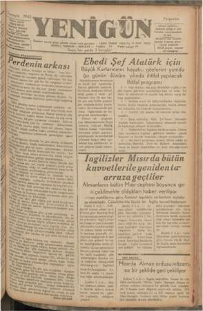 Yenigün (Antakya) Gazetesi 5 Kasım 1942 kapağı