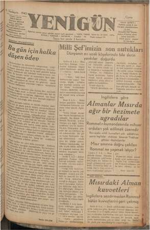 Yenigün (Antakya) Gazetesi 6 Kasım 1942 kapağı